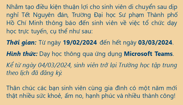 Trường đại học cho sinh viên học trực tuyến 2 tuần sau kỳ nghỉ tết