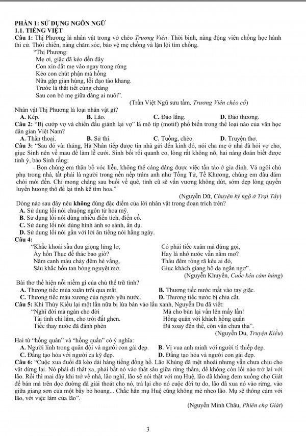 Đề thi mẫu đánh giá năng lực ĐH Quốc gia TP.HCM năm 2026