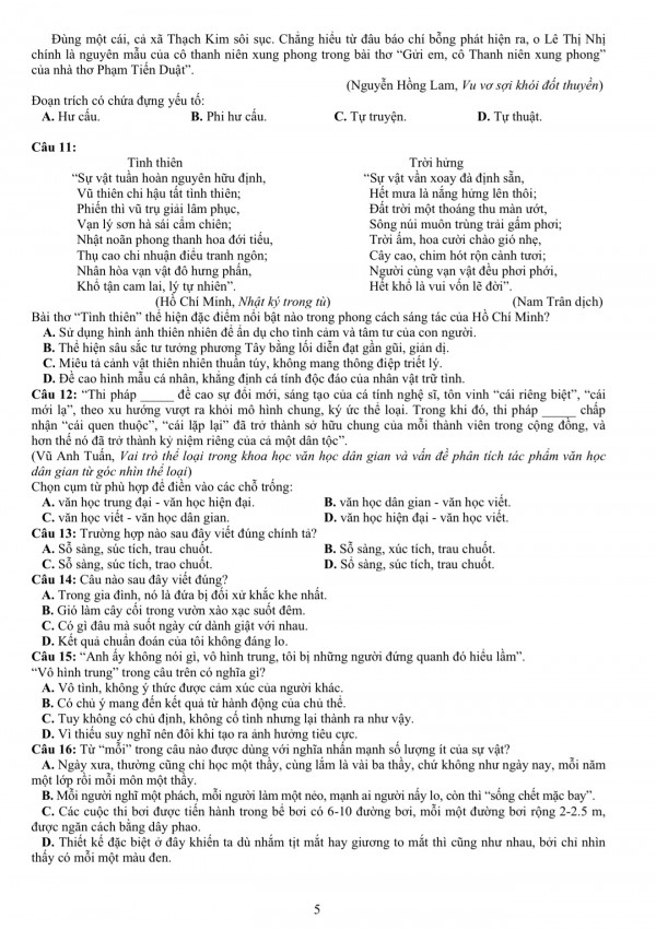 Đề thi mẫu đánh giá năng lực ĐH Quốc gia TP.HCM năm 2026