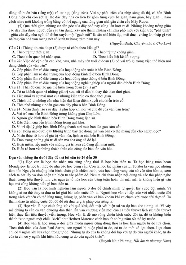 Đề thi mẫu đánh giá năng lực ĐH Quốc gia TP.HCM năm 2026