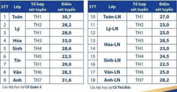 Điểm chuẩn lớp 10 Trường Phổ thông Năng khiếu ĐH Quốc giaTP.HCM Điểm chuẩn lớp 10 Trường Phổ thông Năng khiếu ĐH Quốc giaTP.HCM