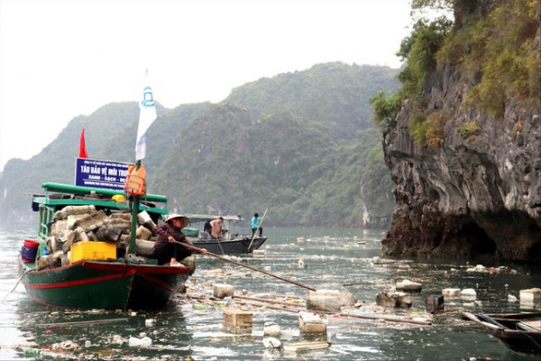 Gồng mình dọn rác trên vịnh Hạ Long