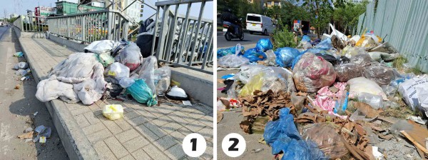 Rác tràn lan trên cầu và bên đường