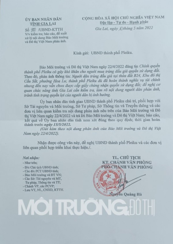 Tỉnh Gia Lai chỉ đạo kiểm tra phản ánh vụ UBND Pleiku gây khó khăn cho người mua trúng đất đấu giá