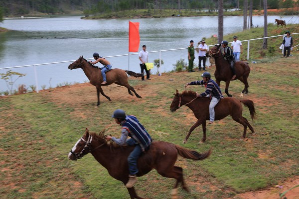 Gay cấn giải đua ngựa không yên bên hồ Đạ Khai