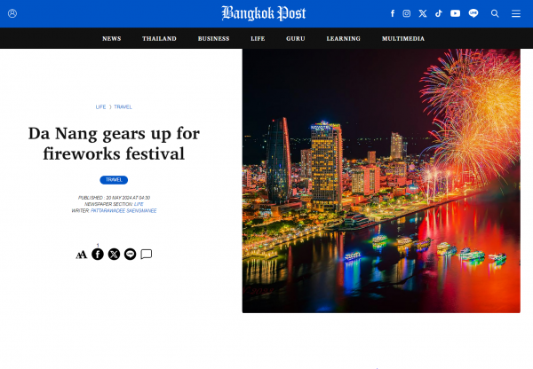 Truyền thông quốc tế đồng loạt lên tin về Lễ hội pháo hoa quốc tế Đà Nẵng