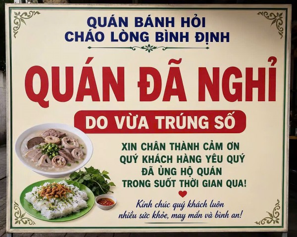 Thông báo 'quán nghỉ bán vì trúng số' gây xôn xao: Bạn có nghỉ việc nếu đổi đời? Thông báo 'quán nghỉ bán vì trúng số' gây xôn xao: Bạn có nghỉ việc nếu đổi đời?