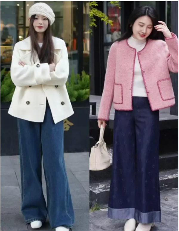 Mùa đông năm nay, xu hướng áo khoác ngắn phối quần ống rộng lên ngôi