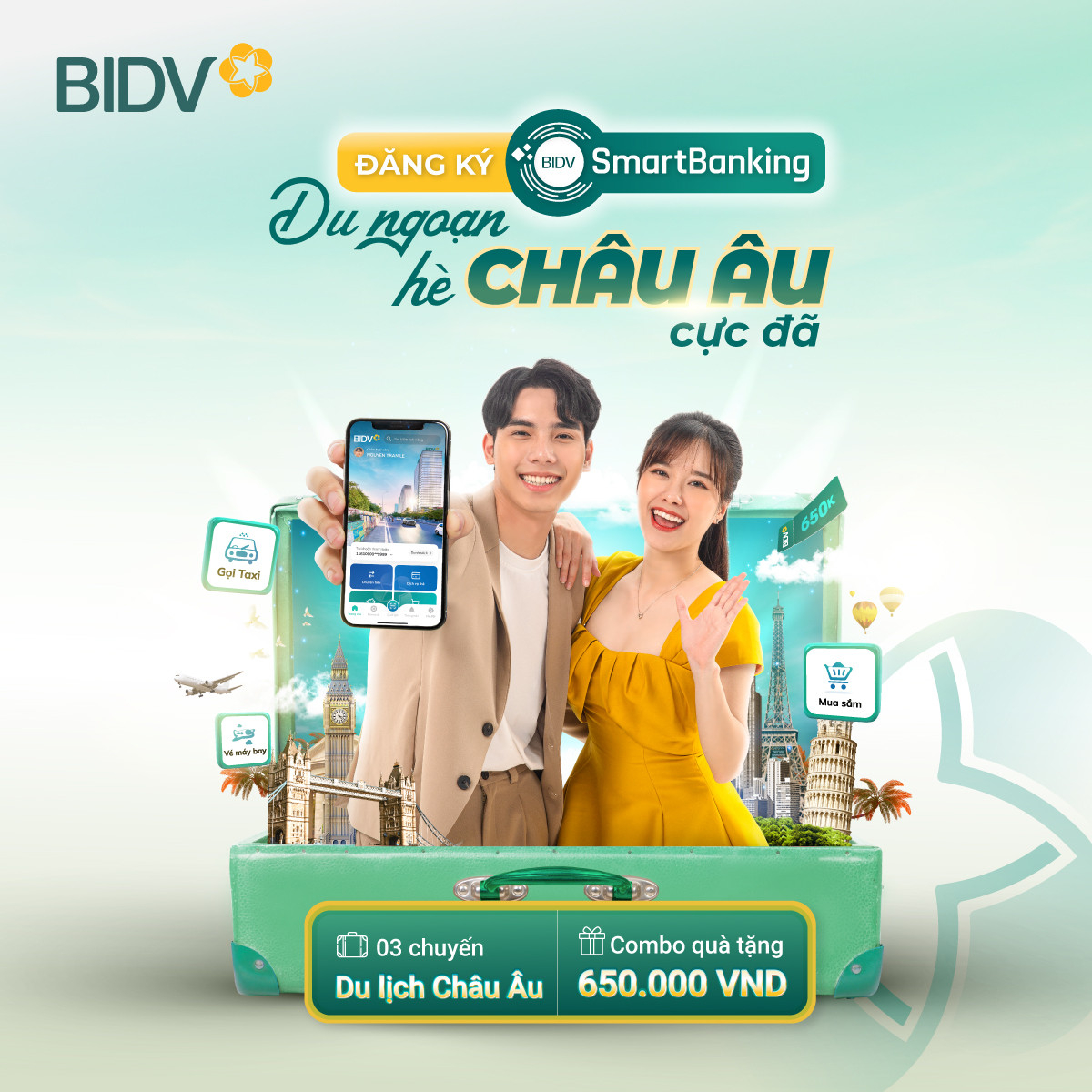 Nhận combo ưu đãi 660.000 đồng ngay khi đăng ký BIDV SmartBanking