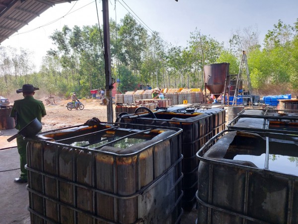 Công an Bình Thuận bắt quả tang xưởng tái chế dầu nhớt lậu giữa rừng tràm