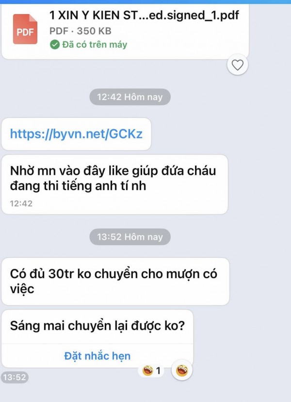 Nhiều lãnh đạo ở Cà Mau bị hack tài khoản Zalo