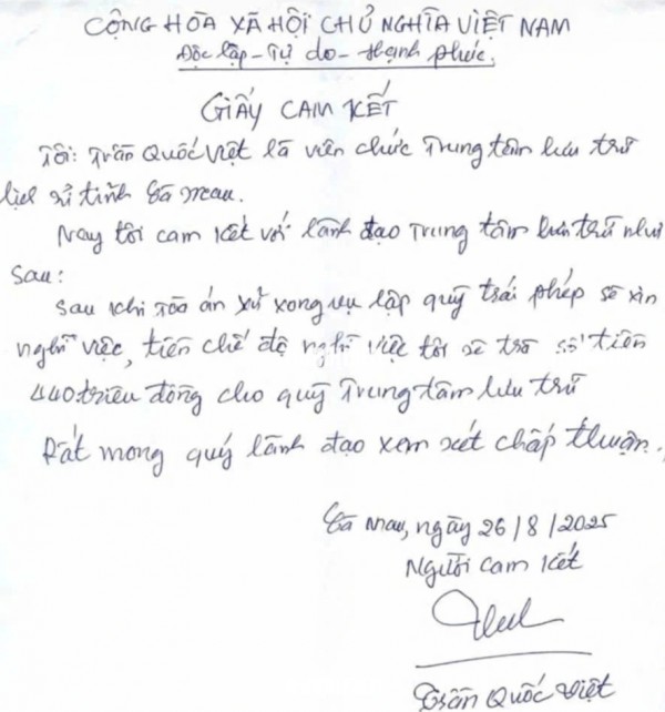 Sai phạm tại Trung tâm lưu trữ Cà Mau: Cựu giám đốc chưa khắc phục xong