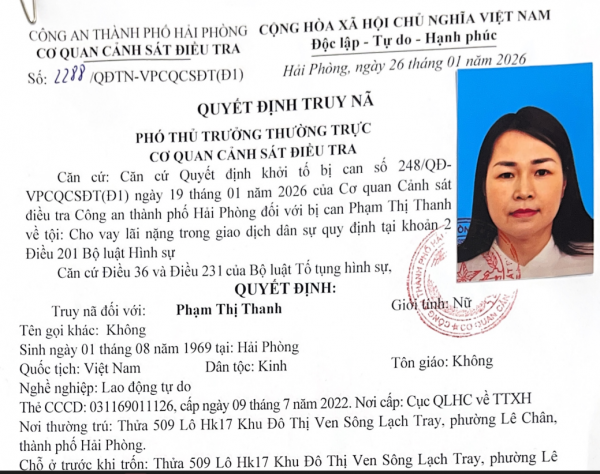 Truy nã 'bà trùm' đất cảng cho vay nặng lãi 338 tỉ đồng