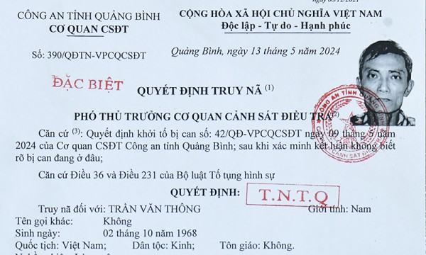 Truy nã đặc biệt bị can giết 'vợ hờ' kém 32 tuổi