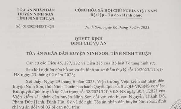 Vụ rút quyết định truy tố ở Ninh Thuận: Không chấp nhận kháng cáo