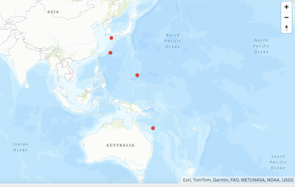 Bản đồ cho thấy sự hiện diện của Hải quân Mỹ ở Tây Thái Bình Dương