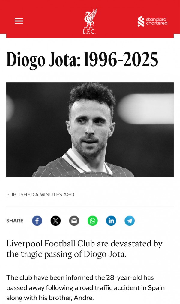 CLB Liverpool nói gì về sự qua đời đầy đau đớn của Diogo Jota? CLB Liverpool nói gì về sự qua đời đầy đau đớn của Diogo Jota?