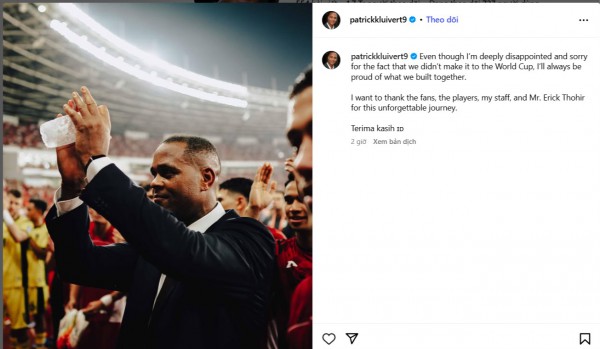 HLV Kluivert viết tâm thư đau lòng vì bị Indonesia sa thải: 'Tôi vô cùng thất vọng...'