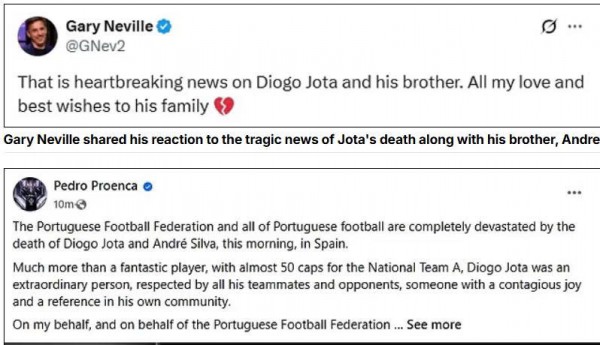 Ngôi sao Livepool Diogo Jota tử nạn: Thế giới bóng đá bàng hoàng, thương tiếc Ngôi sao Livepool Diogo Jota tử nạn: Thế giới bóng đá bàng hoàng, thương tiếc