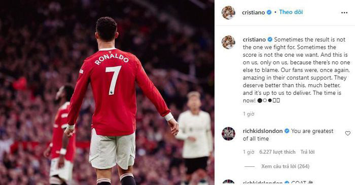 Ronaldo viết tâm thư gửi người hâm mộ sau thảm bại của Man Utd