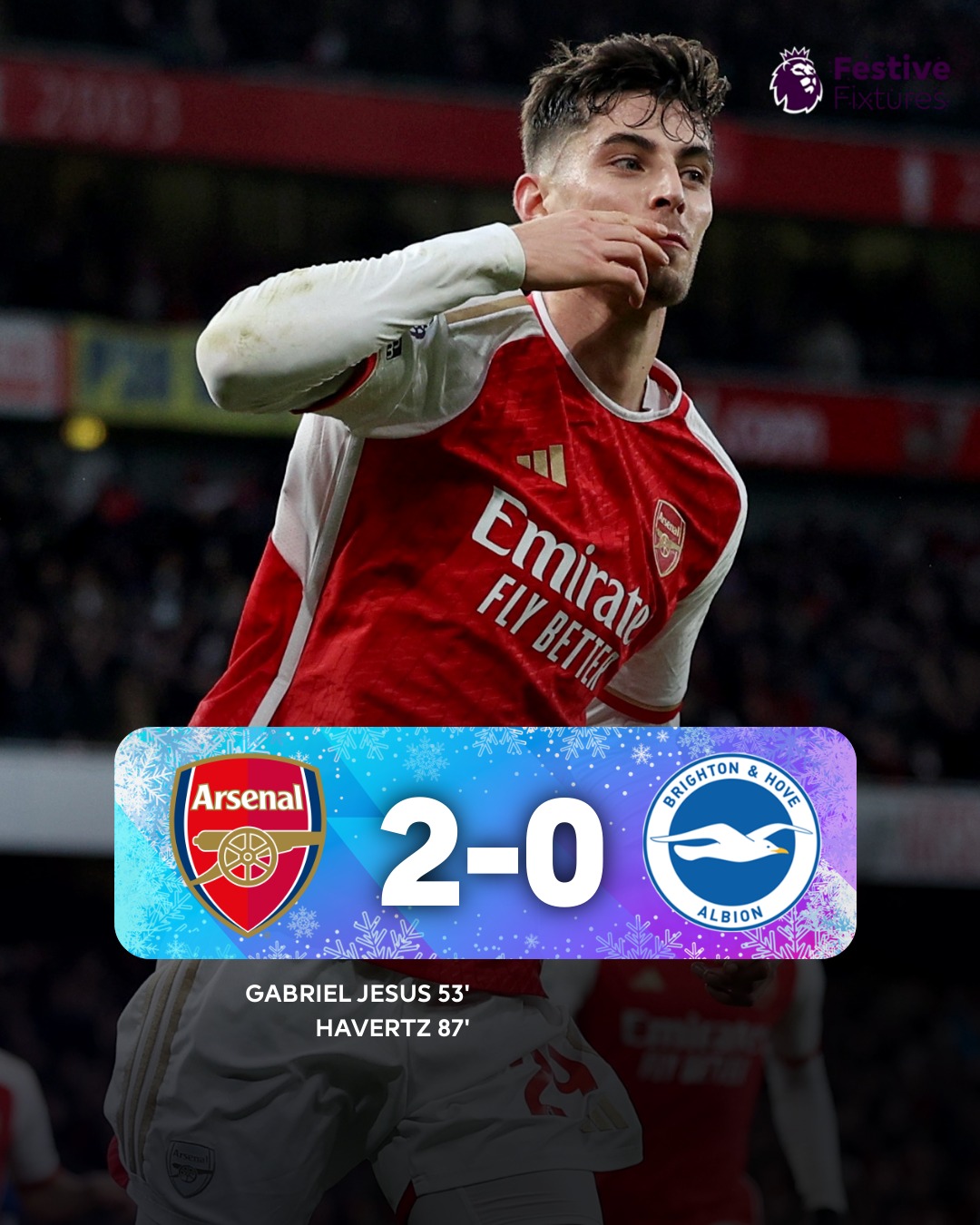 Vòng 17 Ngoại hạng Anh: Hạ Brighton, Arsenal đánh chiếm ngôi đầu