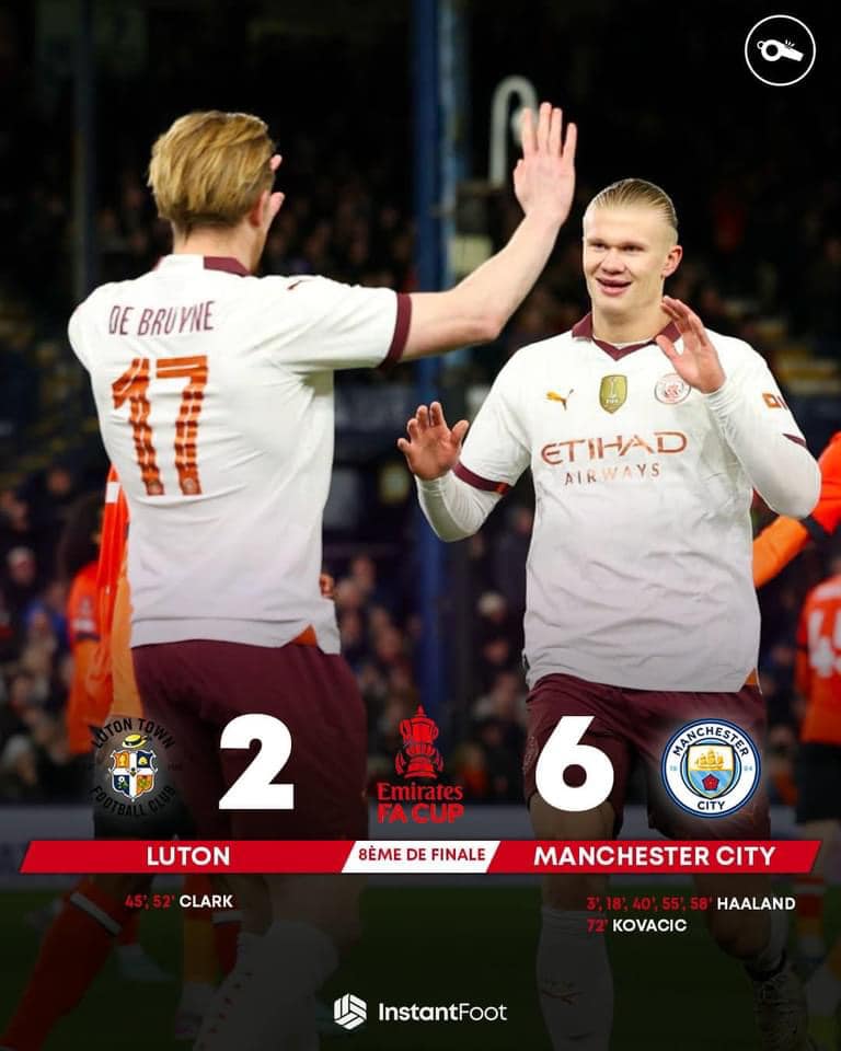 Vòng 5 FA Cup - Haaland ghi 5 bàn, Man City đại thắng Luton