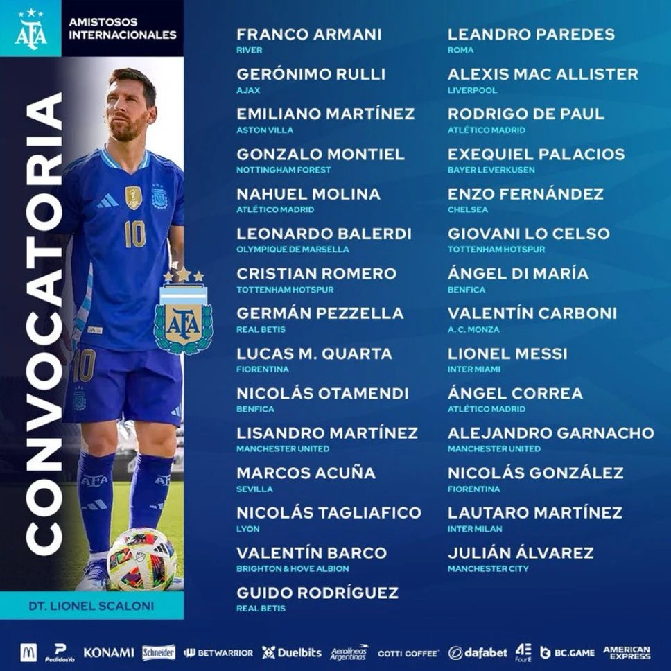 Đội hình toàn sao của Argentina dự Copa America, Brazil bổ sung 4 cầu thủ