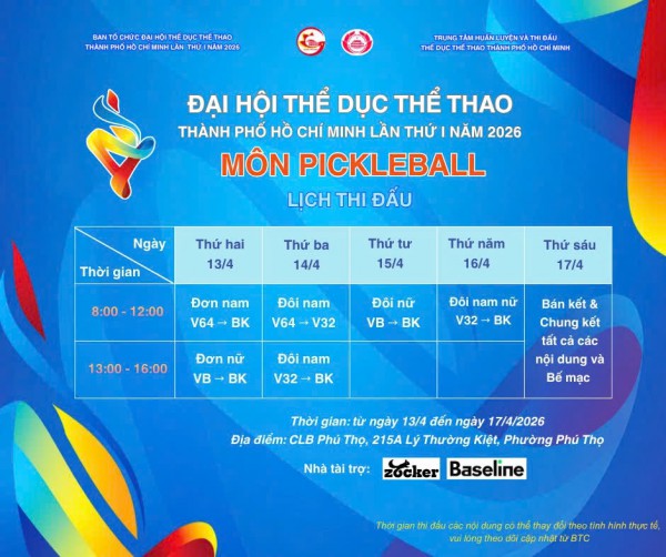 Hào hứng tranh tài giải pickleball Đại hội TDTT TP.HCM 2026