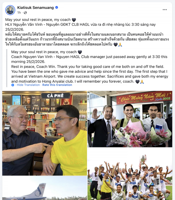 Kiatisuk nghẹn ngào tiếc thương HLV Nguyễn Văn Vinh, mong ông yên nghỉ
