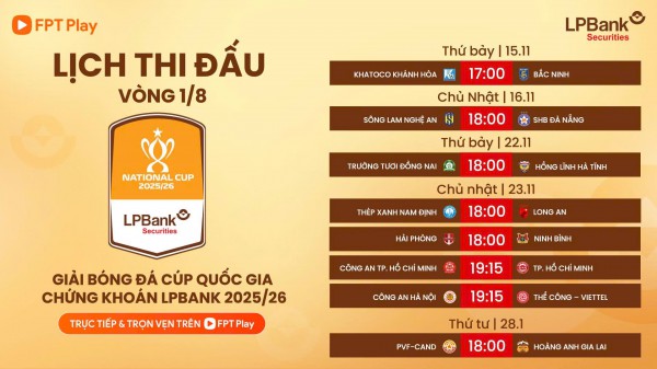 Lịch thi đấu Cúp quốc gia mới nhất: Đội của cố vấn Park Hang-seo mở màn loạt trận thư hùng Lịch thi đấu Cúp quốc gia mới nhất: Đội của cố vấn Park Hang-seo mở màn loạt trận thư hùng