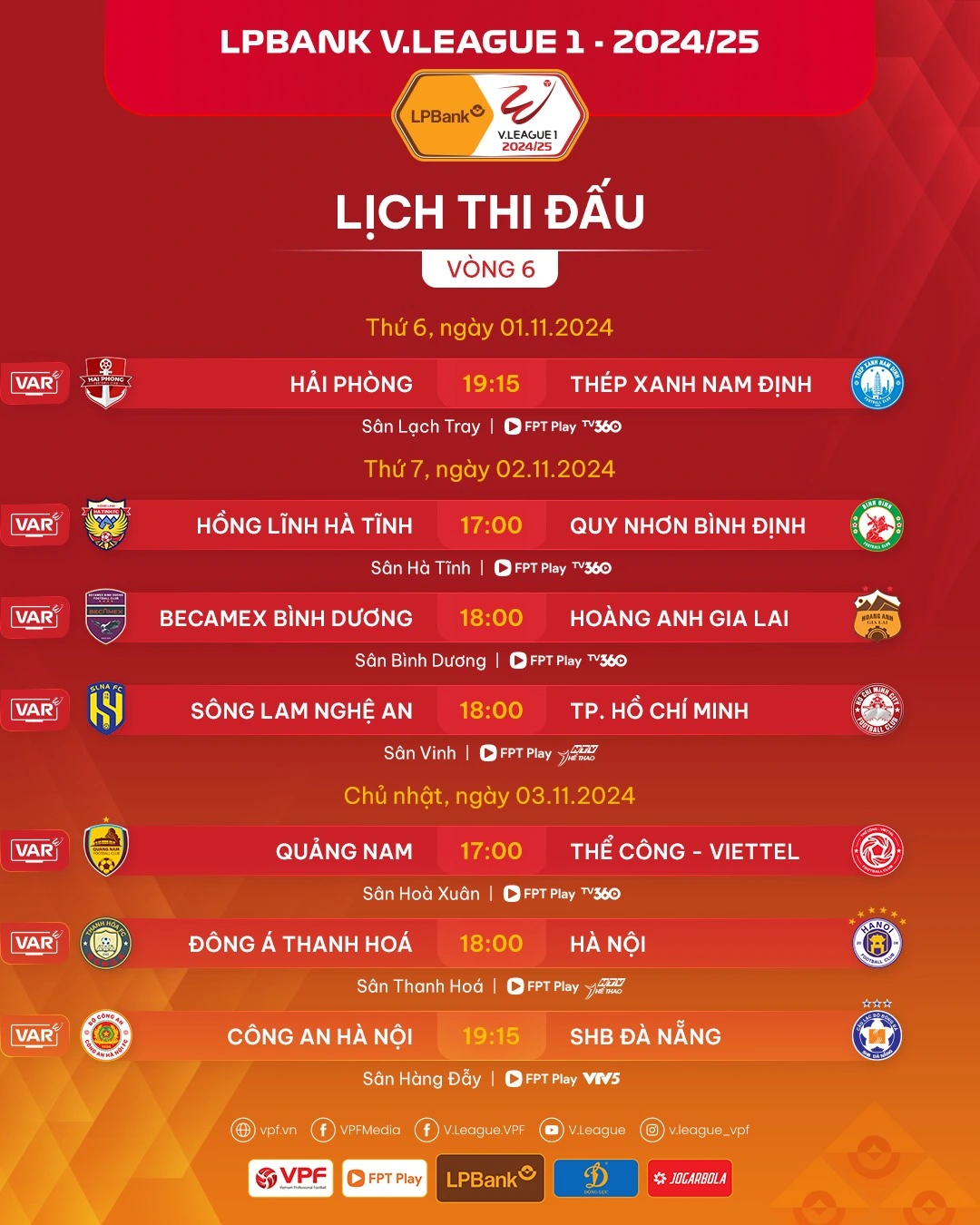 Lịch thi đấu V-League mới nhất: CLB Bình Dương có khiến HAGL đứt mạch bất bại?