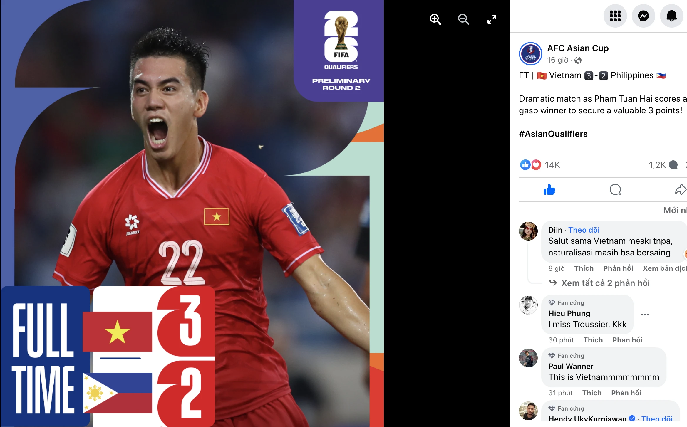 Trang chủ FIFA World Cup hào hứng 'khoe' khoảnh khắc ăn mừng của Tuấn Hải