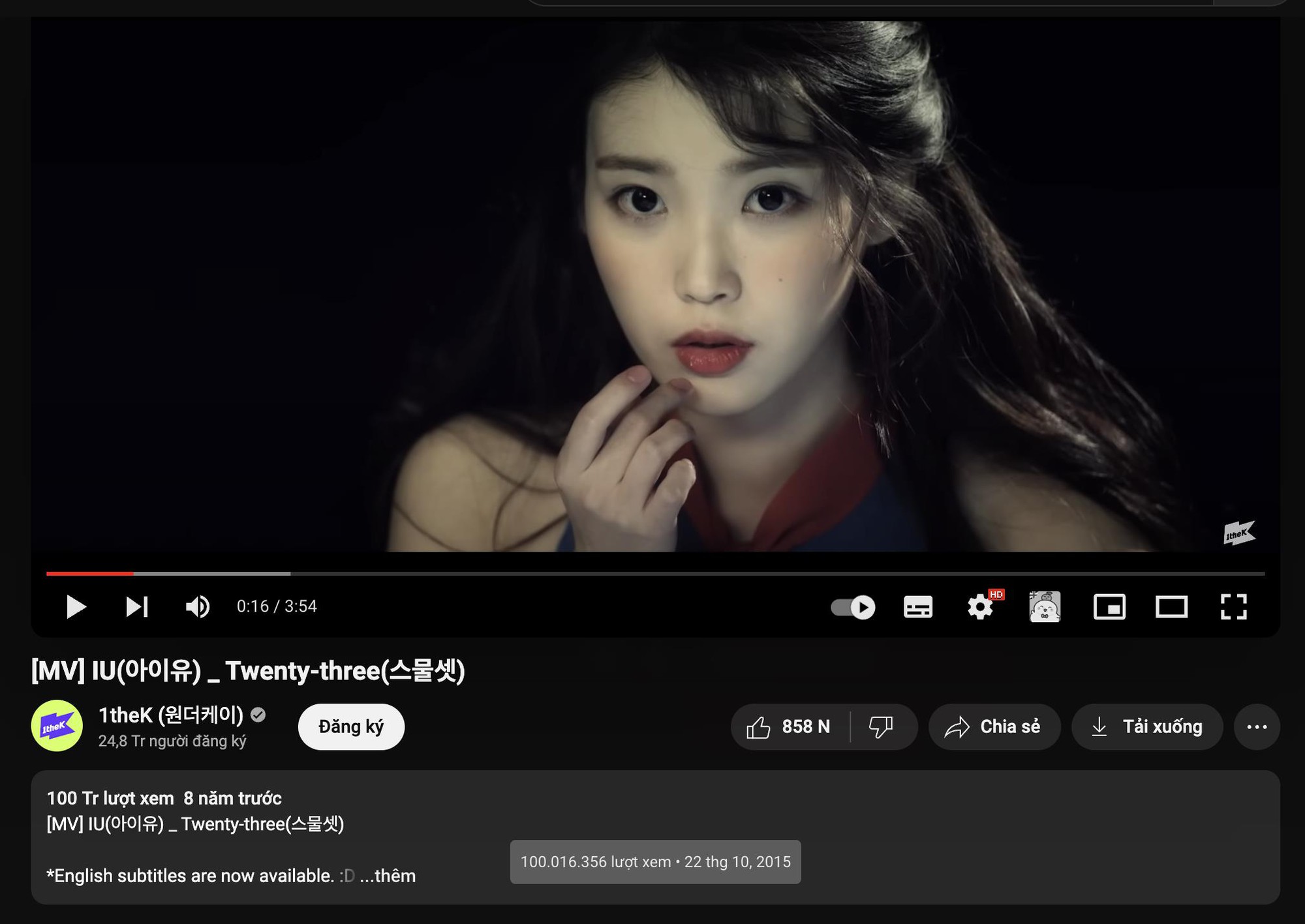 IU - nữ nghệ sĩ solo K-Pop đầu tiên có 9 MV đạt 100 triệu lượt xem