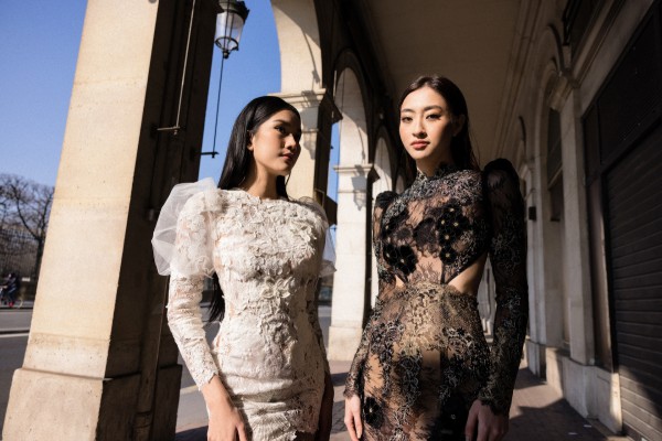 Hoa hậu Lương Thùy Linh và Á hậu Phương Anh đọ dáng trong thiết kế của nhà mốt Pháp
