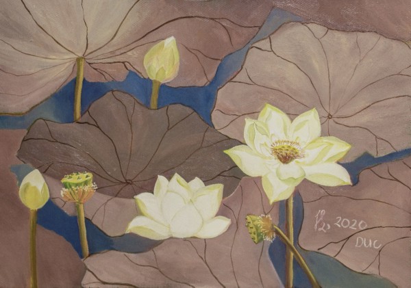 Ngắm những tác phẩm sơn dầu hoa sen của nữ họa sĩ Phật tử