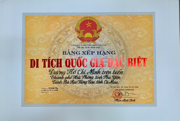 Đường Hồ Chí Minh trên biển được xếp hạng di tích quốc gia đặc biệt