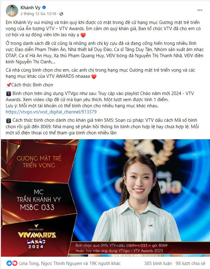 Các đề cử Gương mặt ấn tượng kêu gọi khán giả bình chọn tại VTV Awards 2023