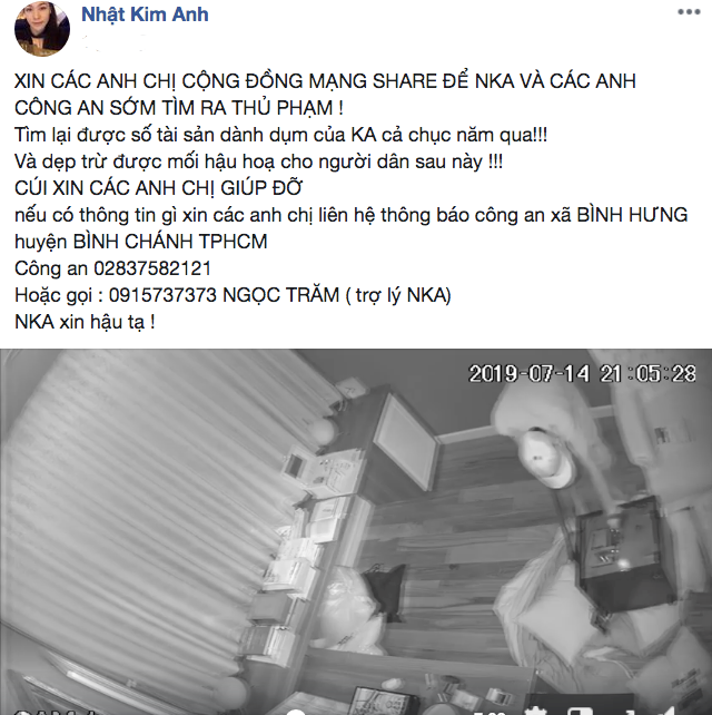 Nhật Kim Anh công khai hình ảnh camera vụ trộm đột nhập lấy 5 tỉ đồng